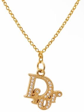 Dior Gold Crystal-Embellished 'Dior' Pendant Necklace